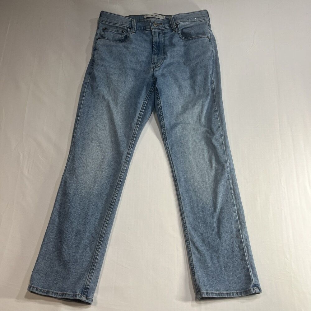 Hollister Men’s Slim Straight Jeans W32 L30 Light Wash Denim Blue Epic Flex